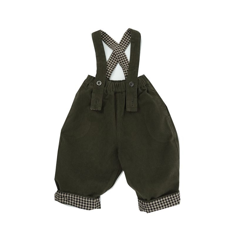 Picture of Children's Suspender Pants Spring and Autumn New Korean-style Retro Suspender Pants for Boys and Girls Plaid jumpsuit Class A Two-wear Trousers