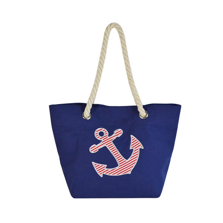 New Japanese export single shoulder canvas bag custom logo coarse cotton rope portable denim bag printed beach bag