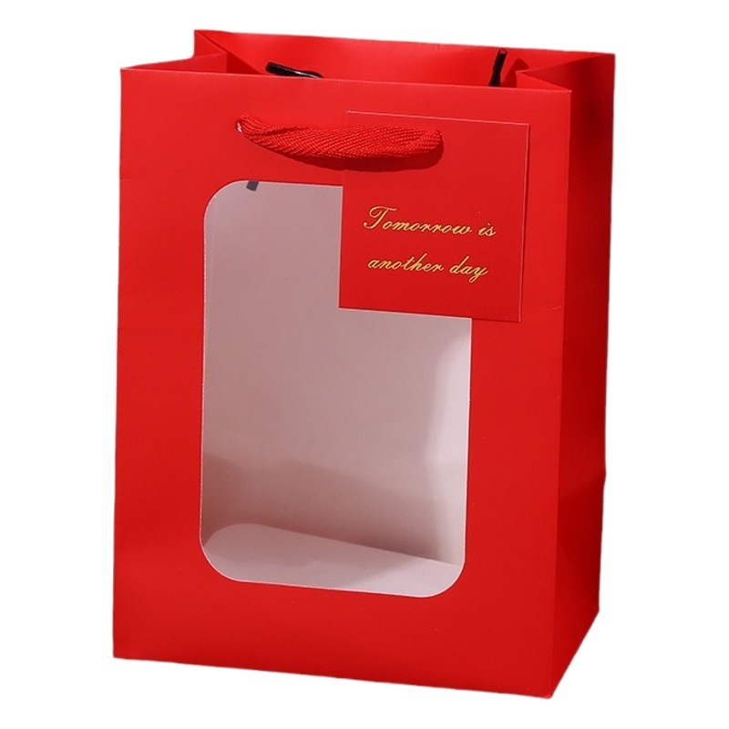 Portable Paper Bag Window Red Companion Gift Bag Birthday Gift Packaging Bag Doll Flower Gift Gift Box