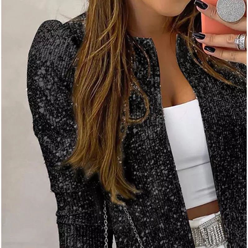 Picture of 2025 Cross-Border Women's Spring European and American Fashion Round Neck Pure Color Sequined Short Outwear Casual Versatile Small Outwear