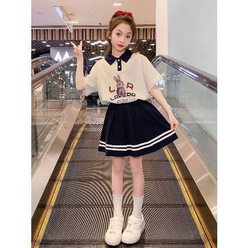 Picture of Girls' Summer Suit 2025 New Trendy Brand Short-Sleeved Shorts Girls Summer Thin Breathable Kidsren's Two-Piece Set