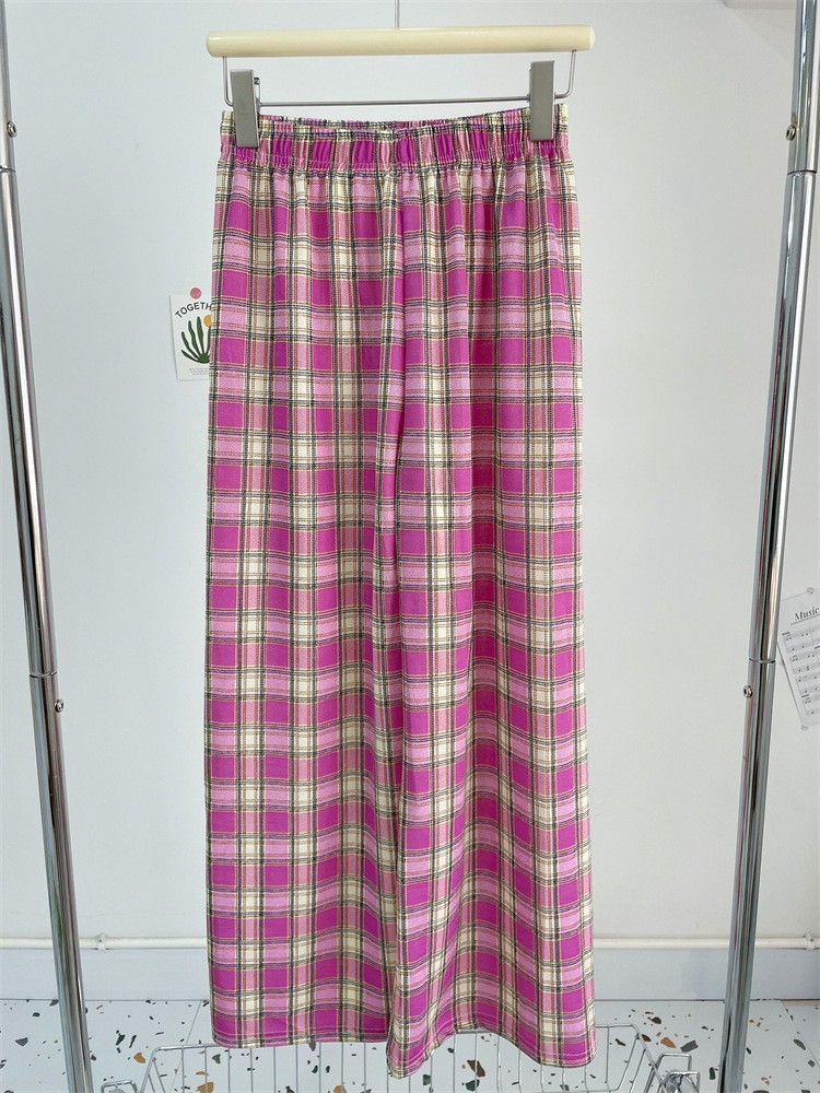 Picture of Black and White Plaid Wide-Leg Pants for Women in Summer Thin High-Waisted Loose Slimming Look Floor-Length Casual Straight Pants Live Broadcast Welfare Style