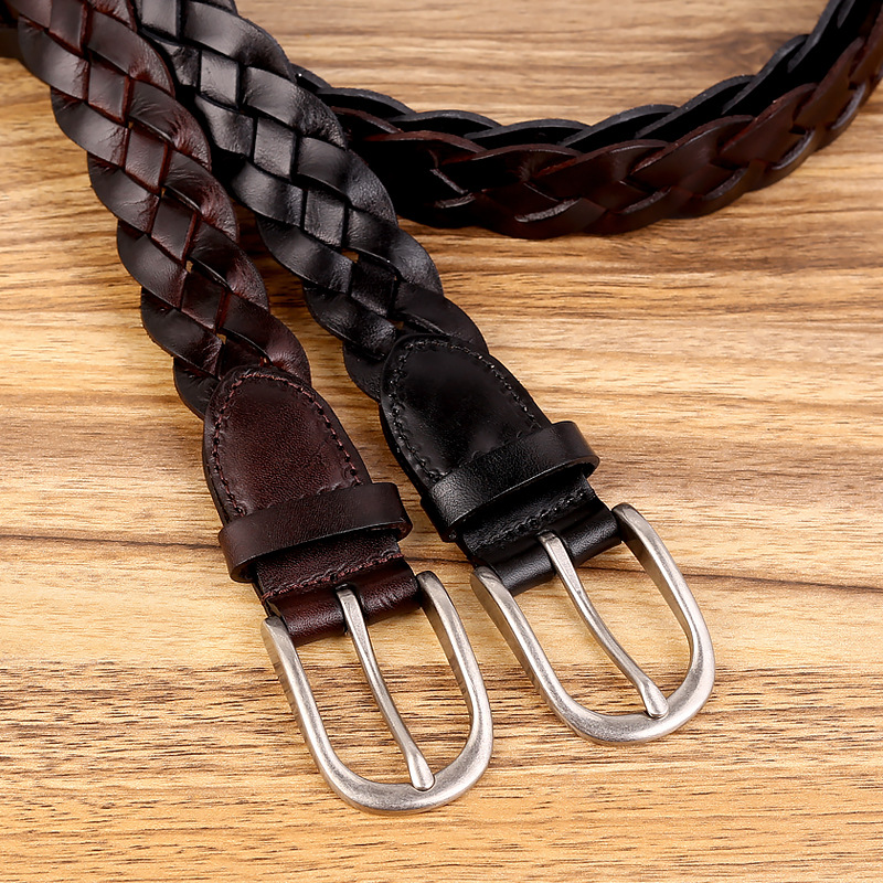 Genuine Cowhide Vintage Woven Belt Women's Fine Punch-free Women's Belt Genuine Leather Casual All-match Skirt Jeans