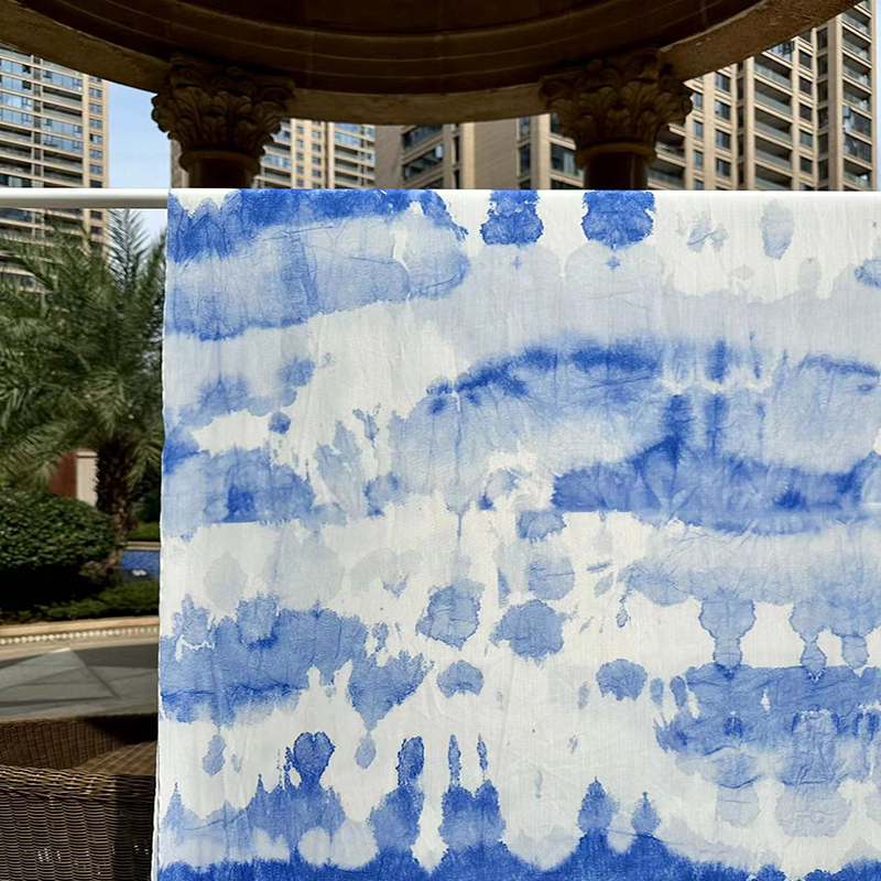 Picture of Cotton Traditional Tie-Dye Pattern Fabric Ethnic Style Blue Dye Kindergarten Environmental Background Cloth Mantle Decorative Fabric