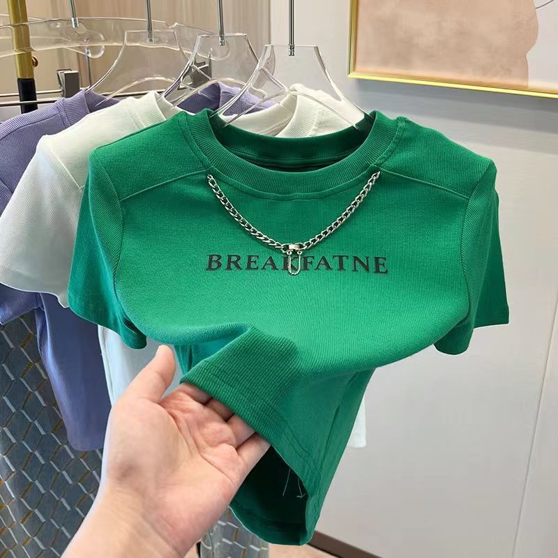 Picture of Pure Sexy Sweet Cool Spice Girl Short T-shirt Women's Summer Ins Chain Design Niche Short-sleeved Chic Top
