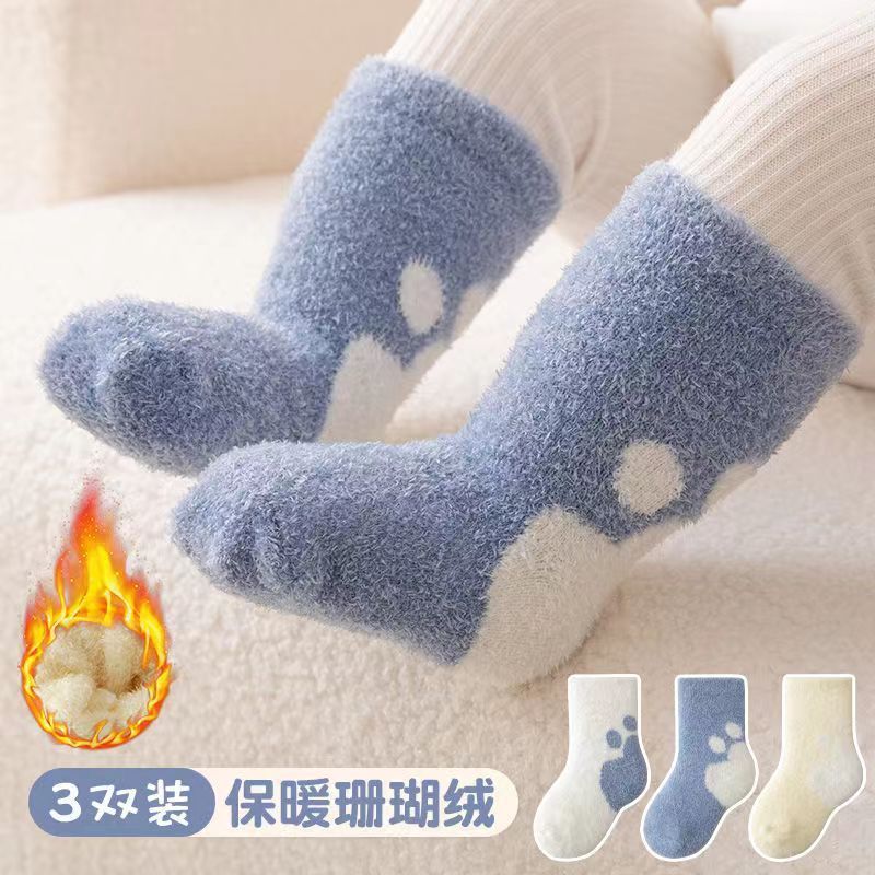 Autumn and winter baby socks fleece-lined thickened 0-3 years old newborn terry socks thickened children's warm tube socks