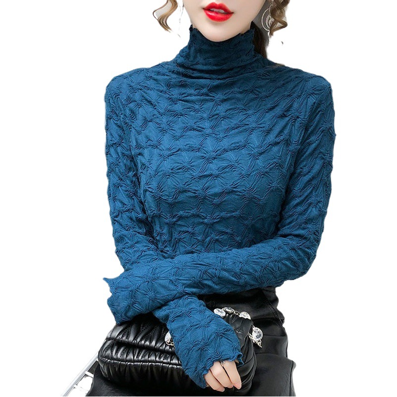 Half turtleneck mesh lace bottoming shirt Women's inner shirt 2022 spring and autumn Western style slimming tight long-sleeved top