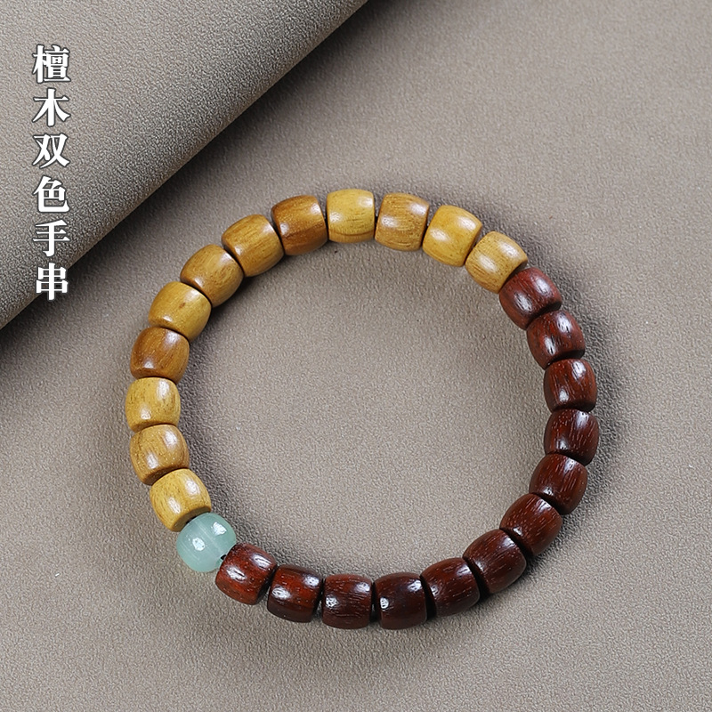 Picture of Sandalwood Straight Cut Barrel Beads Bracelet Sandalwood Rosewood Stitching Two-color Bracelet Ethnic Style Personalized Buddha Beads Literary Play Jewelry