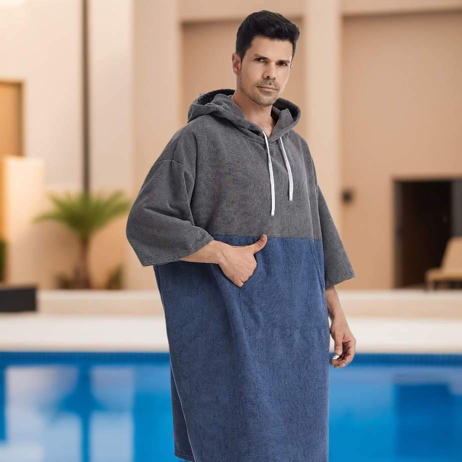 Summer 2025 Microfiber Hooded Large Flap Pocket Pants Upper and Lower Splicing Quick-Drying Water-Absorbent Beach Cover Towel Bathrobe