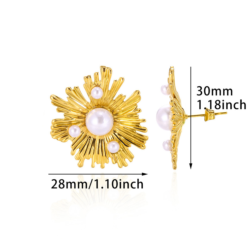 Picture of Cross-border new ins style fashion imitation pearl earrings 18K gold stainless steel earrings women's light luxury titanium steel petal earrings