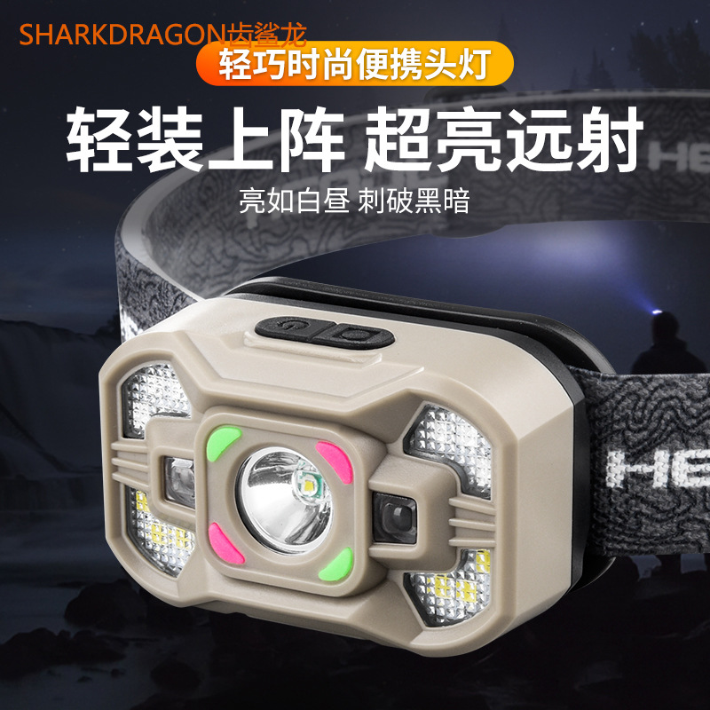 Cross-border new induction headlights Type-C charging outdoor portable red and blue warning night fishing running LED small headlights