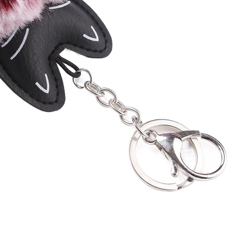 PU cute kitten fur ball keychain two-color fur ball keychain pendant leather cartoon cat fur ball pendant