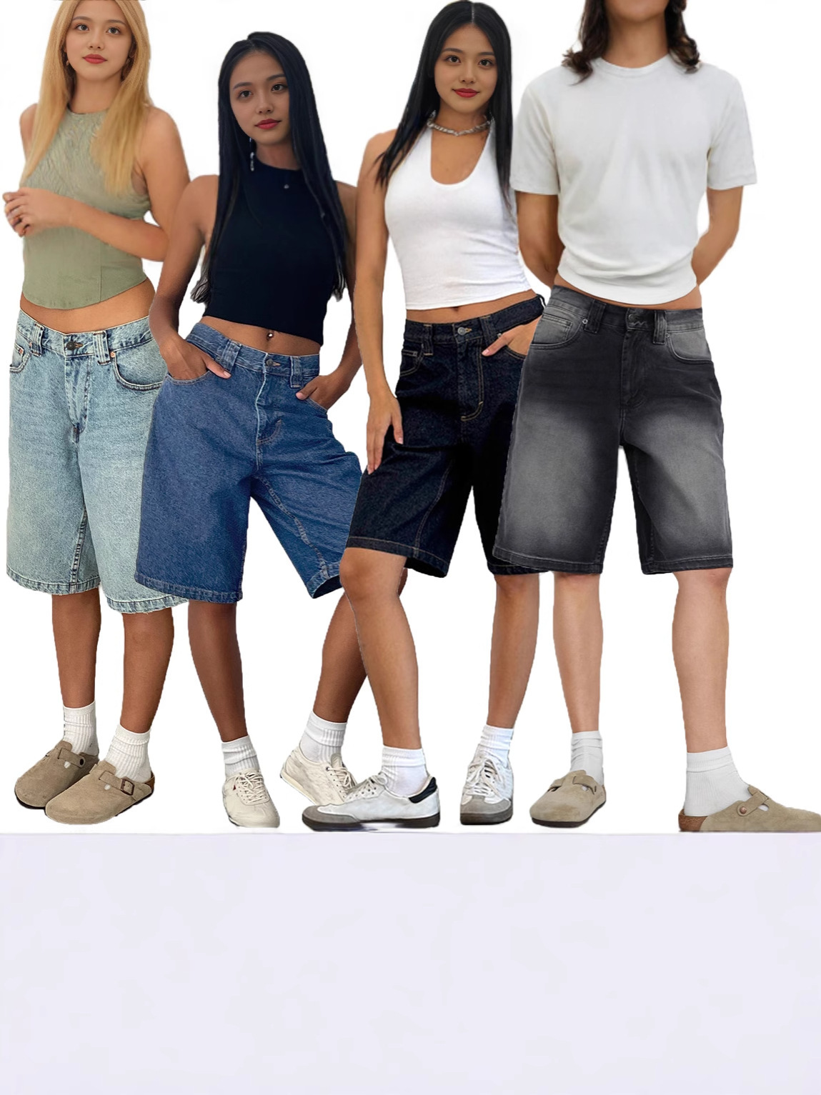 European and American New Style Denim Shorts, Non-Elastic, Slim Fit, Women's Pants, Exclusively for European Market, New Style for Girls, 7/8 Length