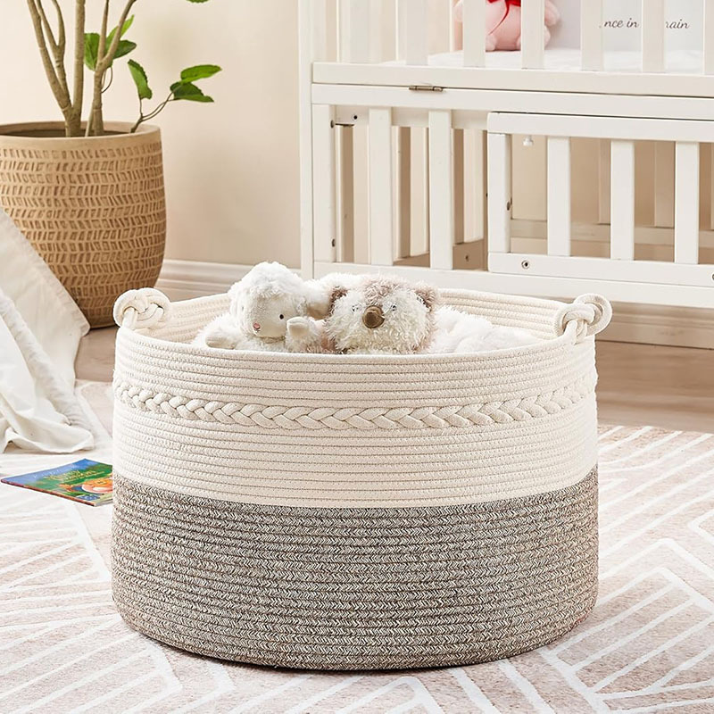 Cotton Rope Storage Basket Woven Clothes Basket Toy Laundry Basket Large Capacity Clothes Storage Storage Frame Organize Groceries Box