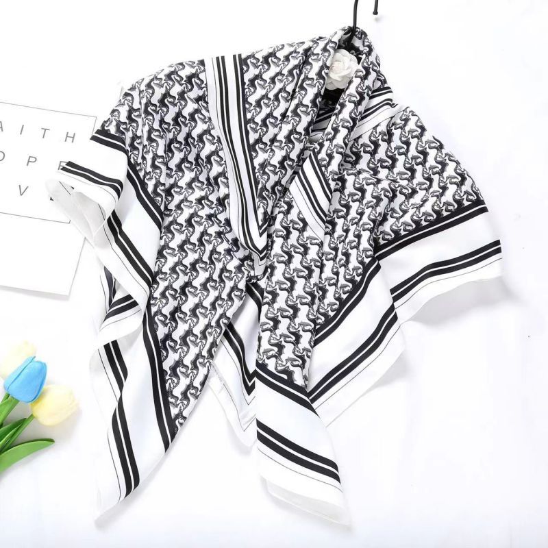 Picture of Autumn and winter all-match shawl animal printed black and white simple large square 90*90CM imitation silk twill silk scarf for women