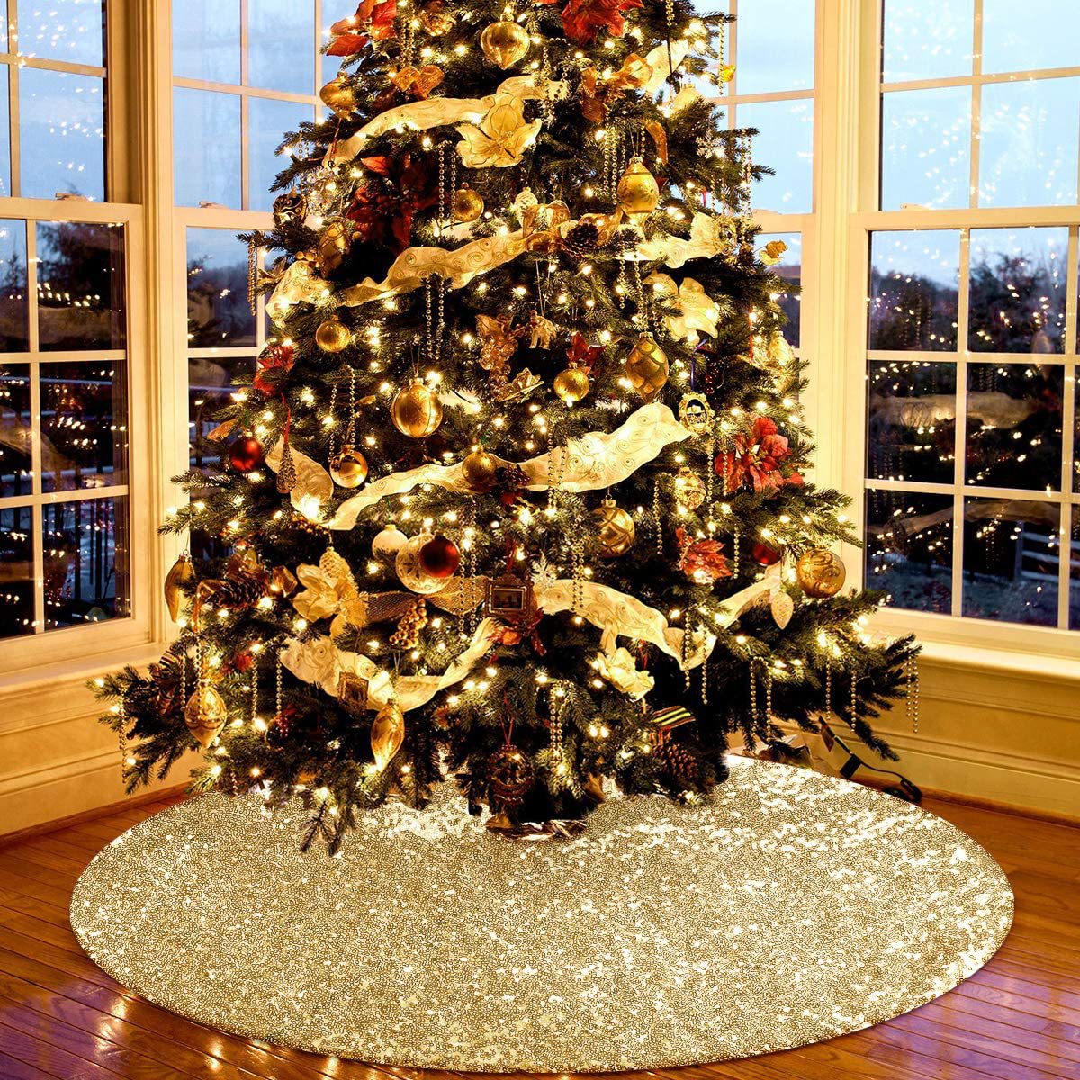 Cross-border New Christmas Tree Skirt Beaded Tree Skirt Christmas Decorative Sequin Double-layer Tree Skirt Christmas Tree Decorative Apron