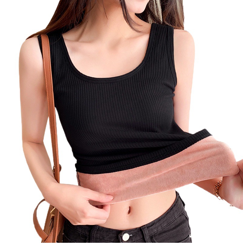 Warm Camisole Women's Fleece-lined Thickened Autumn Clothes Women's Inner Wear Autumn and Winter Tight Body-based Warm Top