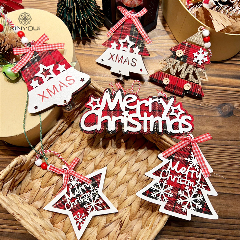 Cross-Border Christmas Red Checkered British Letter Pendant Christmas Tree Atmosphere Arrangement DIY Gift Gift Box Decoration