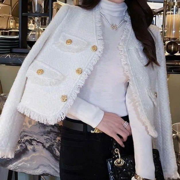 Tweed Style Jacket 2023 Spring & Fall New Design Niche Tweed French Style White Short Top for Women Trendy