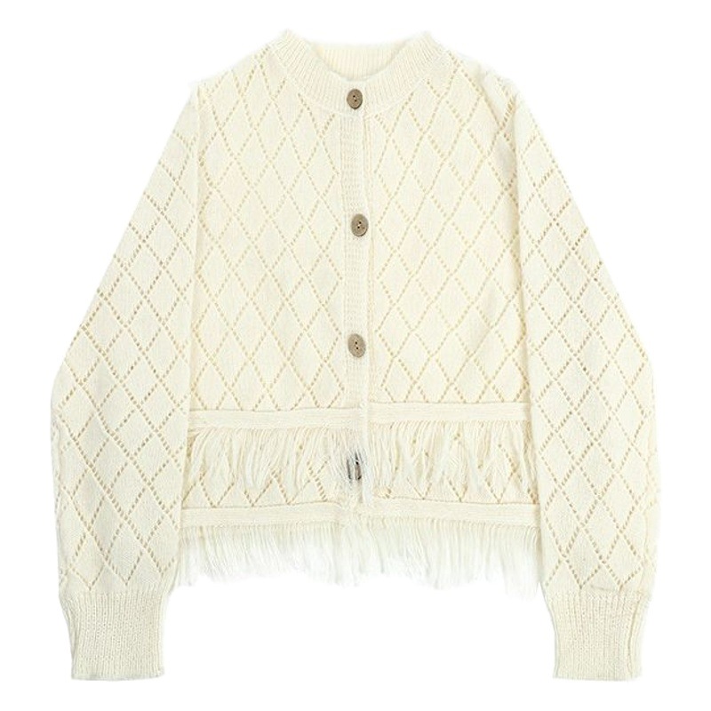 Fringed Hollow Knitted Cardigan Women's Spring and Autumn Outfit Age-reducing 2025 New Niche Jacket Short Sweater Women's All-match