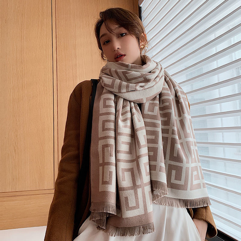 Picture of Classic Back Pattern Imitation Cashmere Scarf Autumn and Winter All-match Thickened Warm Scarf Shawl with Cotton Foreign Trade