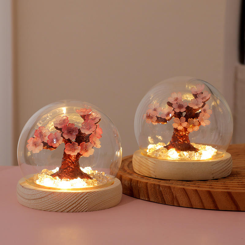 Cross-border Creative Handmade Atmosphere Light Bedroom Warm Decorative Ornaments DIY Cherry Tree Peach Blossom Night Light