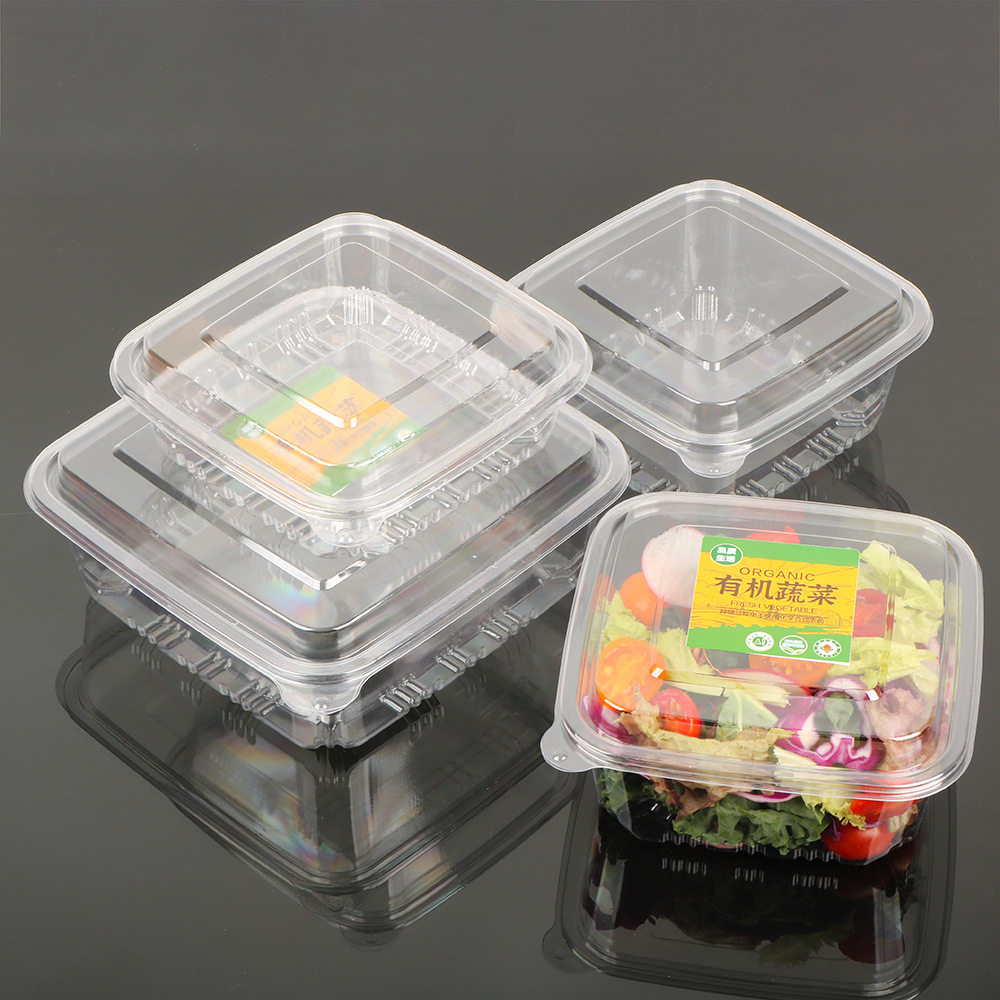 disposable square pet transparent salad dessert packaging box fruit and vegetable light food portable plastic fruit cut food cover