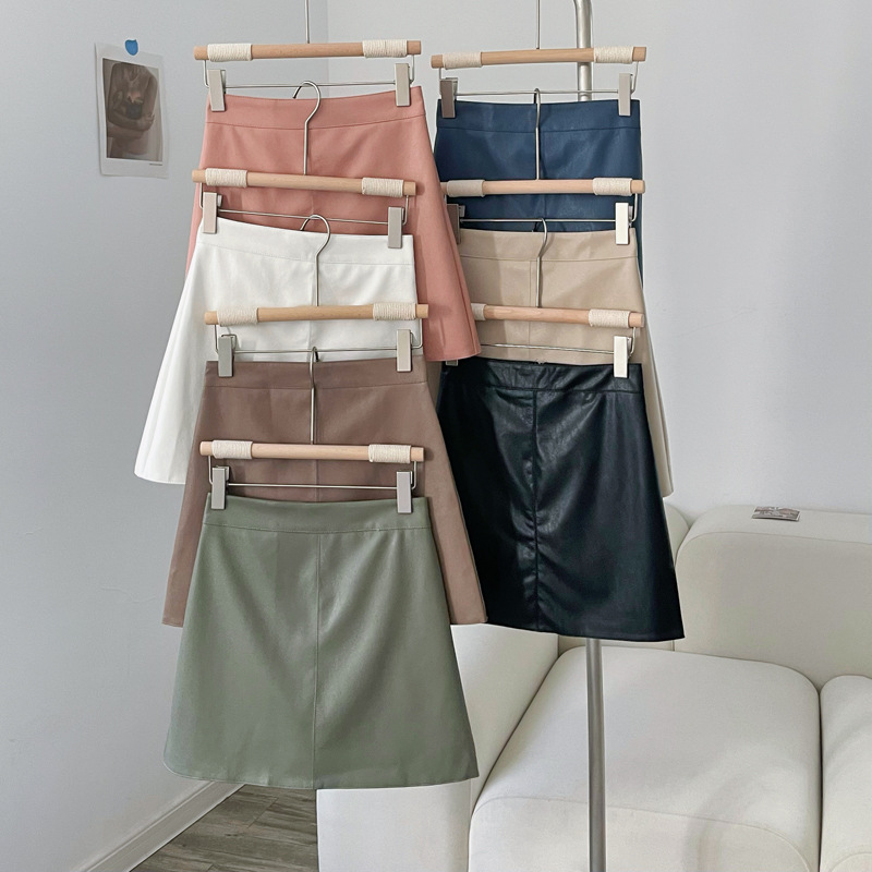 Green PU Leather Short Skirt Women's Autumn and Winter High Waist Slim A- Line Hip Skirt Small Fashionable Elegant One-Step Skirt