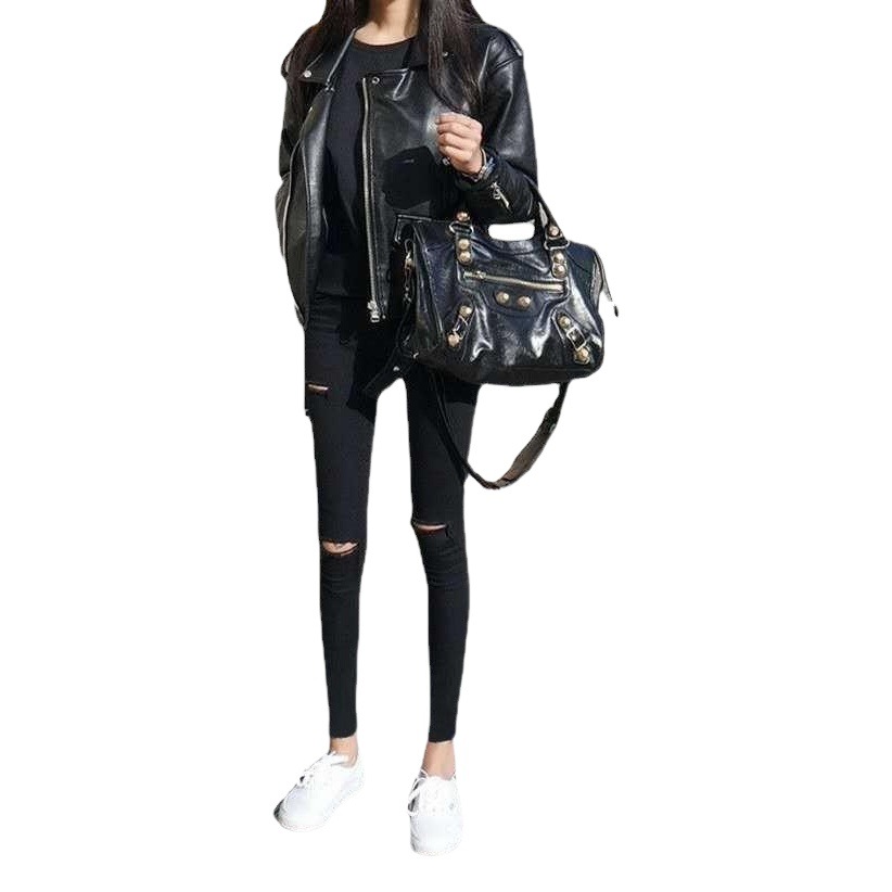 Wholesale Twill Slim New Tight Feet Pencil Bottoming Small Black Pants Women's Outer Wear Thin Spring and Autumn Ripped Pants
