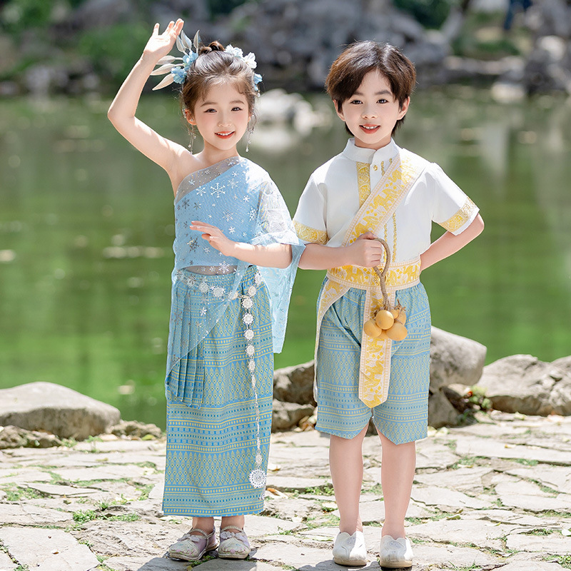 Picture of Summer Short-Sleeved Ethnic Style Clothing for Boys and Girls, Western Style Han Dynasty Kindergarten Graduation Clothing, Children's Day Performance Clothing