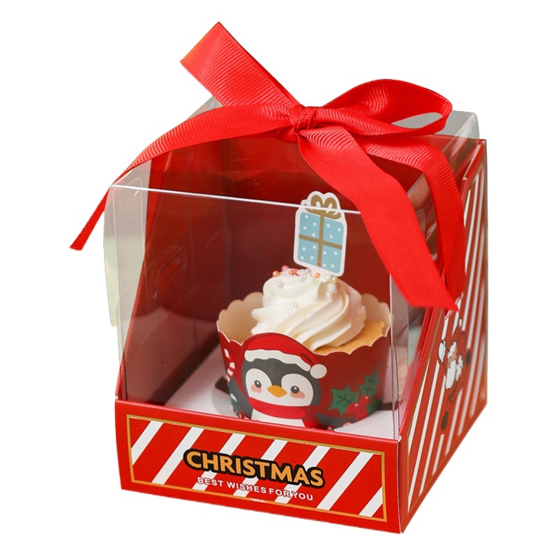 ins Internet celebrity Christmas paper cup cake box decoration plug-in transparent portable cake box packaging gift box