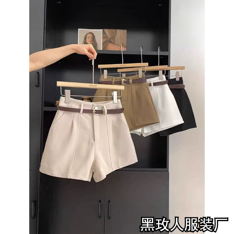 High-waisted slimming black suit casual shorts women's summer 2025 small Korean version of versatile A-line wide-leg pants