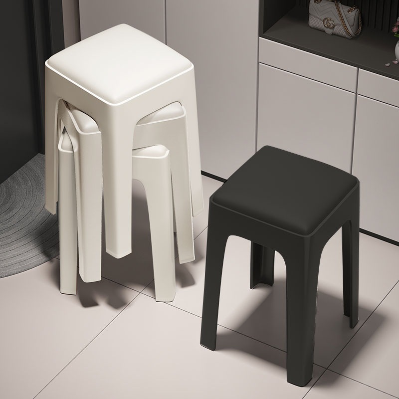 Plastic Stool for Home Use, Stackable, Thickened Soft Cushion Stool, Modern Simple High Stool, Dining Table Round Stool, Comfortable Chair, Plastic Stool