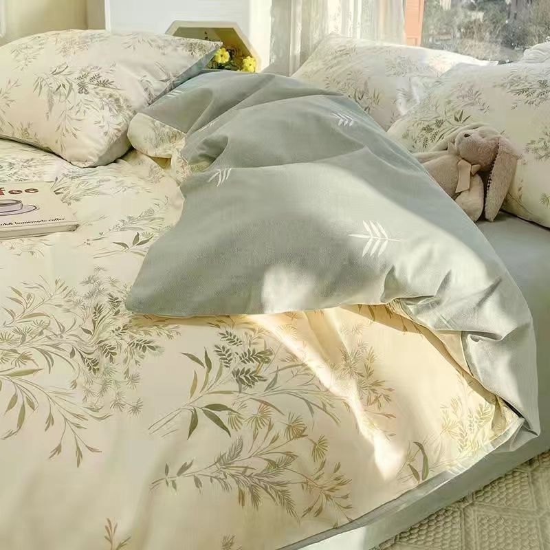 Picture of Washed Cotton Bed Sheet Four-Piece Set, Fresh Style Duvet Cover, Simple Ins Student Dormitory Three-Piece Duvet Cover Set