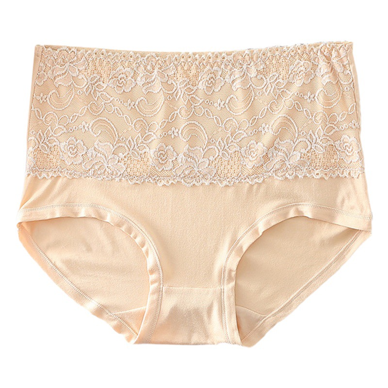 Cross-border foreign trade original single large size ladies underwear breathable lace solid color briefs high waist fattening widened underwear