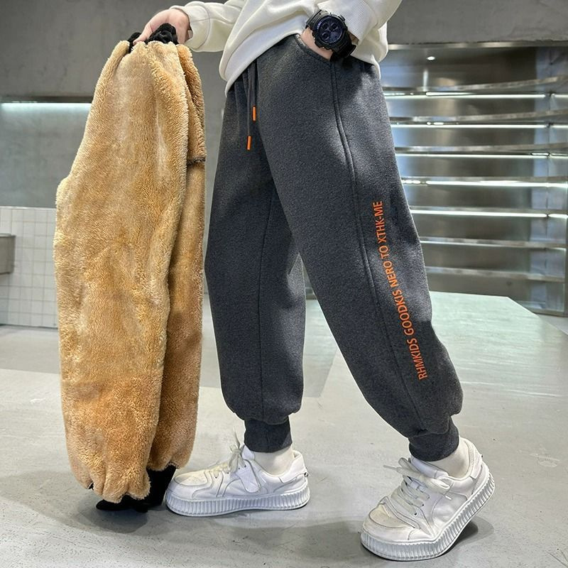 Picture of Boys' Winter Fleece-Lined Thickened Pants 2025 New Style for Older Children, Integrated Fleece Sweatpants, Fashionable Casual Children's Pants Trend