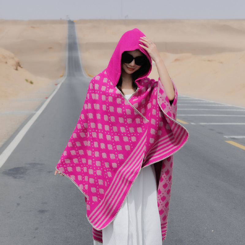 Picture of Ethnic Style Hooded Shawl Women's Yunnan Western Sichuan Travel Wear Costume Xinjiang Desert Photograph Outer Cape Cape