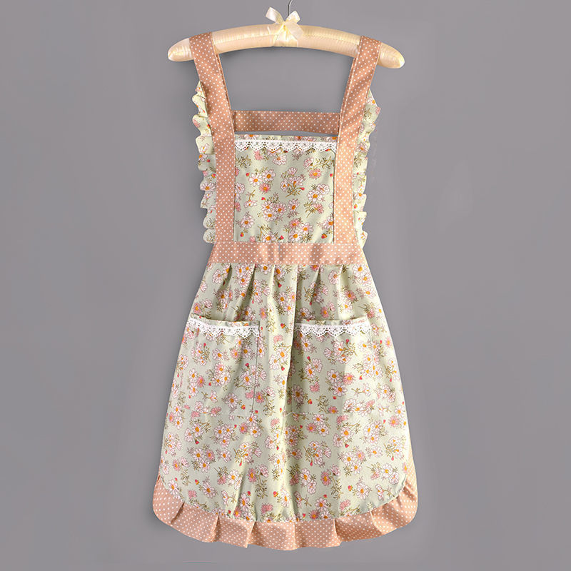 Picture of Canvas Cotton Apron Kitchen Household Wipe Hand Strap Pure Cotton Women's 2023 New Style Western Style Internet Celebrous Princess Cooking