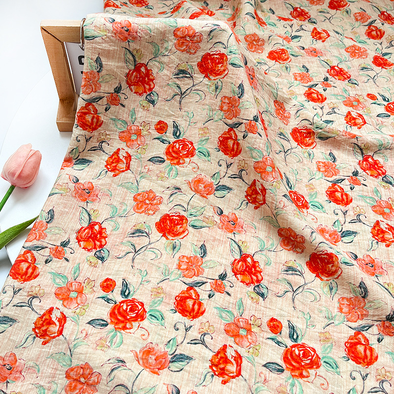 Flame Rose Digital Printed Fabric Brocade Cotton Fabric New Chinese Style Cheongsam Dress Top Han Dynasty Fabric