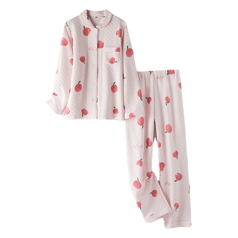 Men's and women's three-layer warm cotton air layer couples unprinted check pajamas suit home clothes wholesale a generation of hair