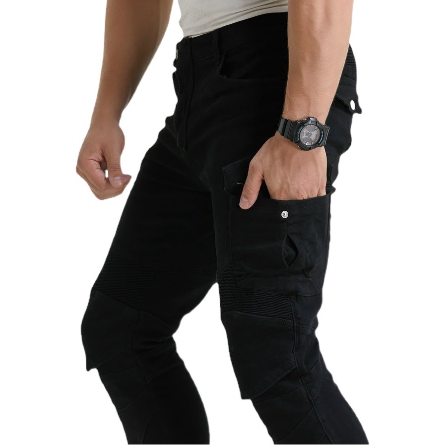 All-Season Racing Suit Pants, Off-Road Motorcycle Cycling Jeans, Slim-Fitting Pure Black Motorcycle Anti-Fall Jeans