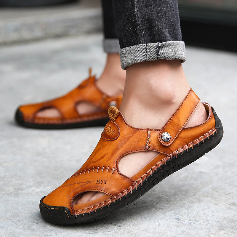 Summer New Men's Cool Sandals Korean Handmade Casual Dual-purpose Soft Bottom Baotou Sandals and Slippers plus size Cross-border