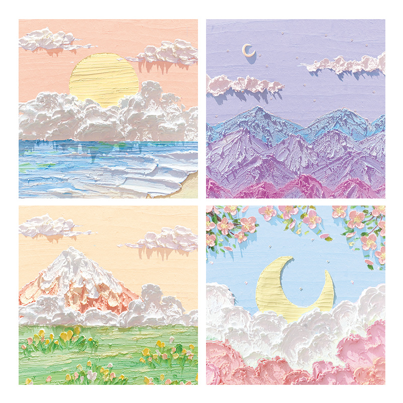 Picture of Korean version of ins landscape oil painting Three-dimensional Post-it notes high color value hand note paper sticky Japanese notepad