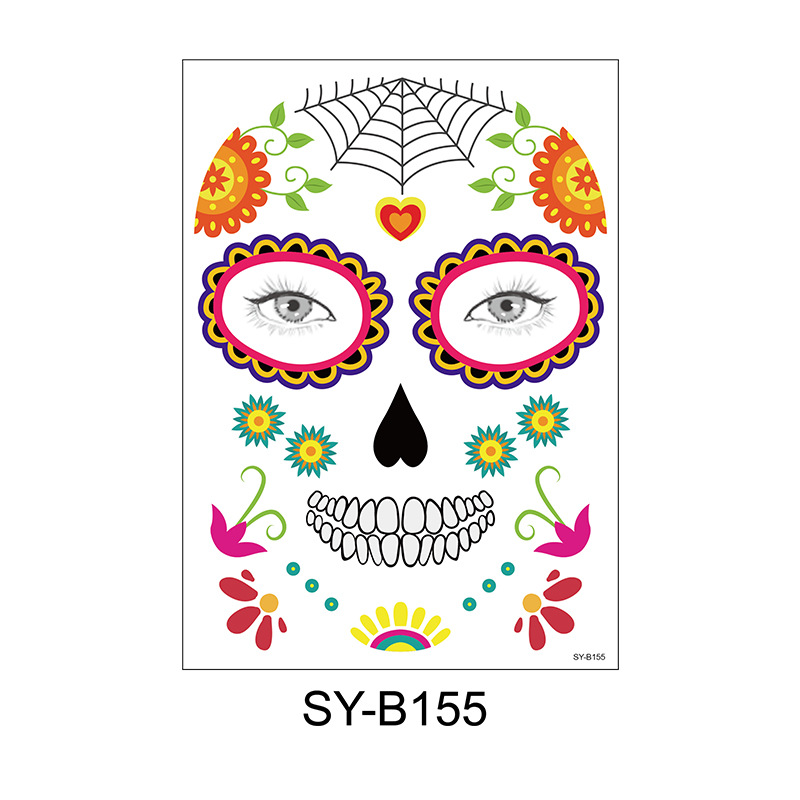 Picture of Cross-Border Waterproof and Sweat-Proof Day of the Dead Masquerade Funny Makeup Temporary Stickers Halloween Face Tattoo Stickers