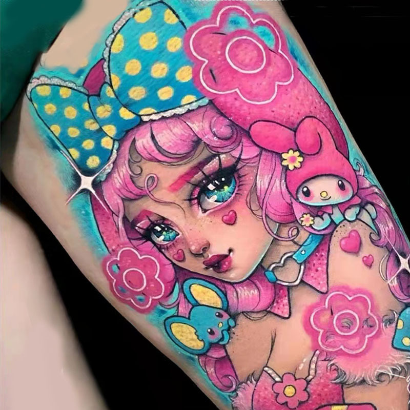 Picture of Diablo Tattoo Sticker Women's Waterproof Lasting European and American Violence Lori ins Cute Cartoon Flower Arm Non-Reflective Anti-Han