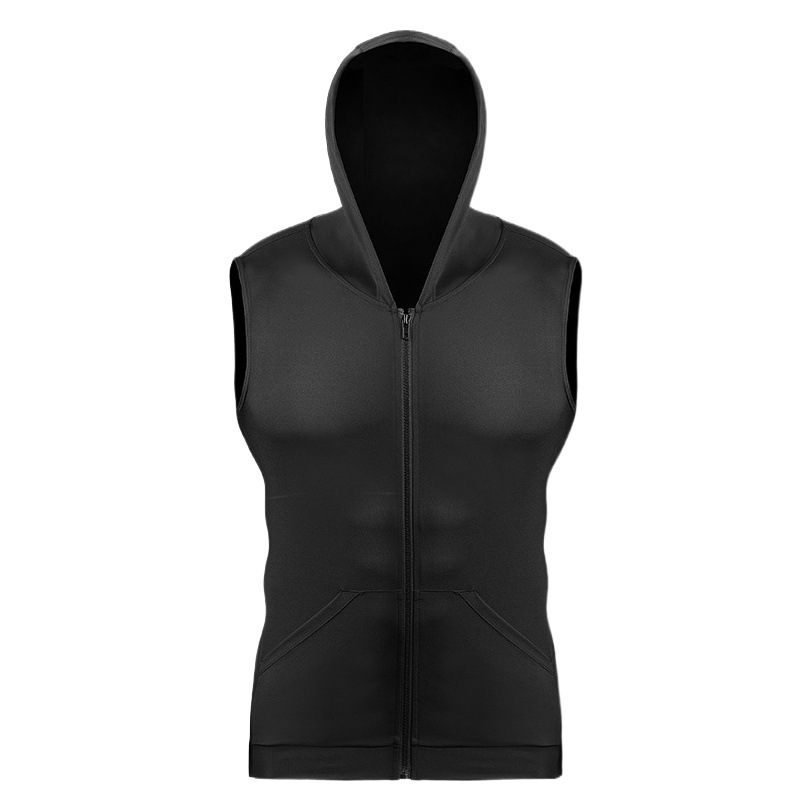 Summer new hooded cardigan coat men's sports fitness sleeveless vest vest slim sweater zipper waistcoat