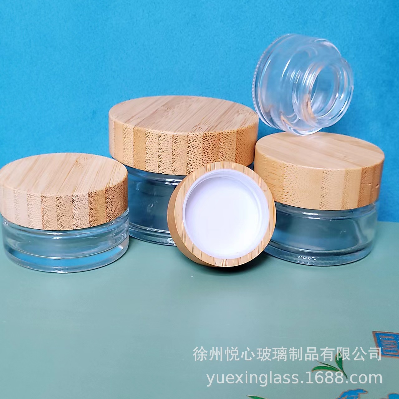 Picture of Inner plastic parts bamboo and wood lid cream bottle transparent frosted glass cream bottle powder bottle ointment mask sub-bottled wholesale