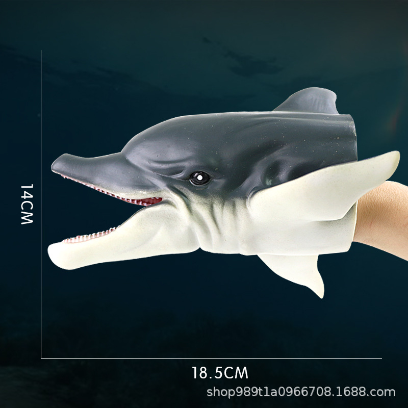 Picture of Dinosaur Hand Doll Gloves Soft Glue Tyrannosaurus Rex Triceratops Shark Simulation Animal Model Stall Shark Arm Toy Cross Border