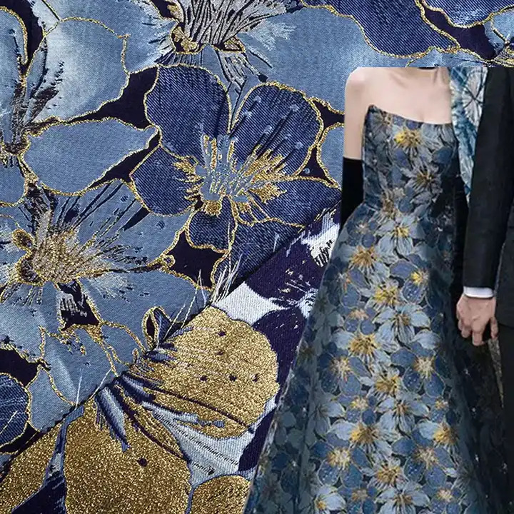 High precision woven gold silk blue large flower Jacquard yarn-dyed fabric dress suit bag European and American style fabric