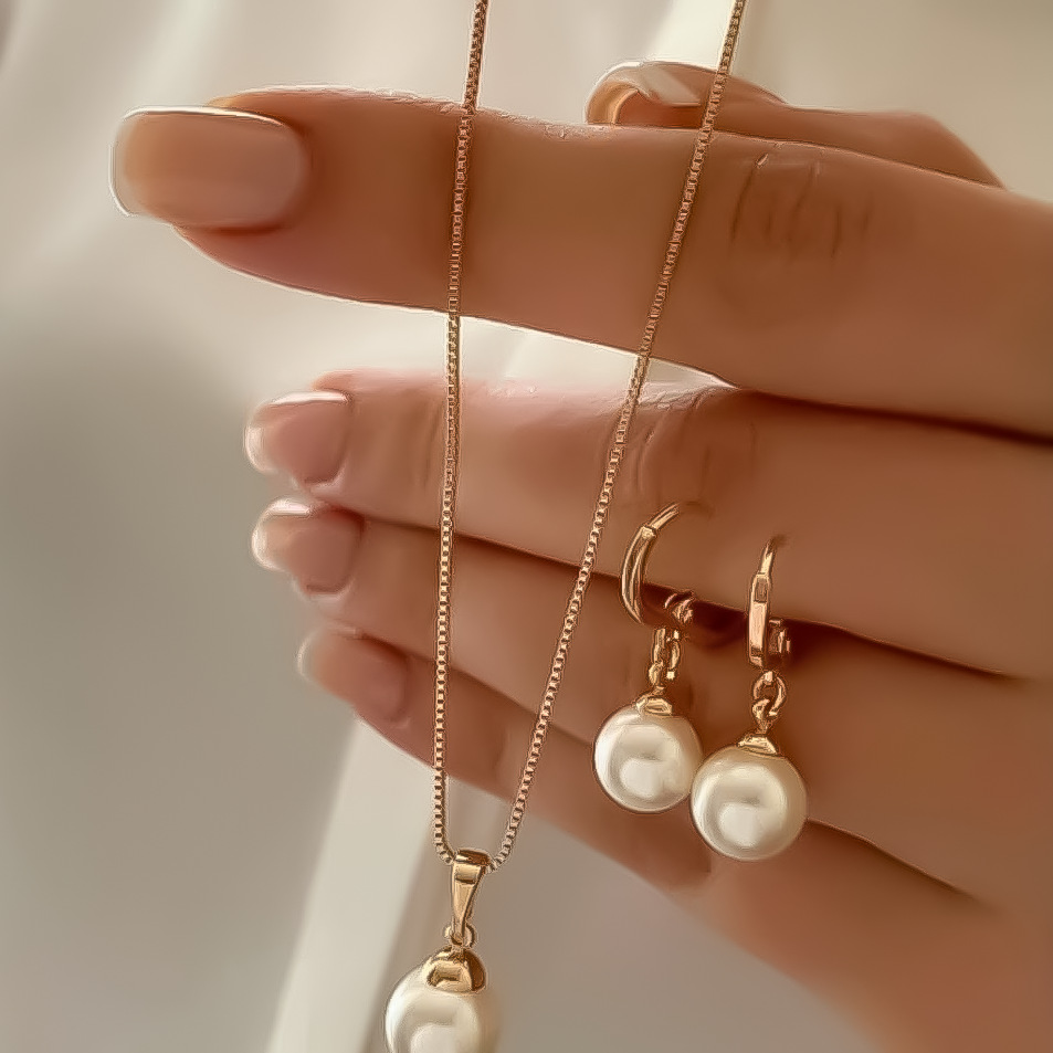 Picture of Cross-border European and American New Pendant Jewelry Necklace Temperament Design Sense Light Luxury Earrings Necklace Imitation Pearl Jewelry suit